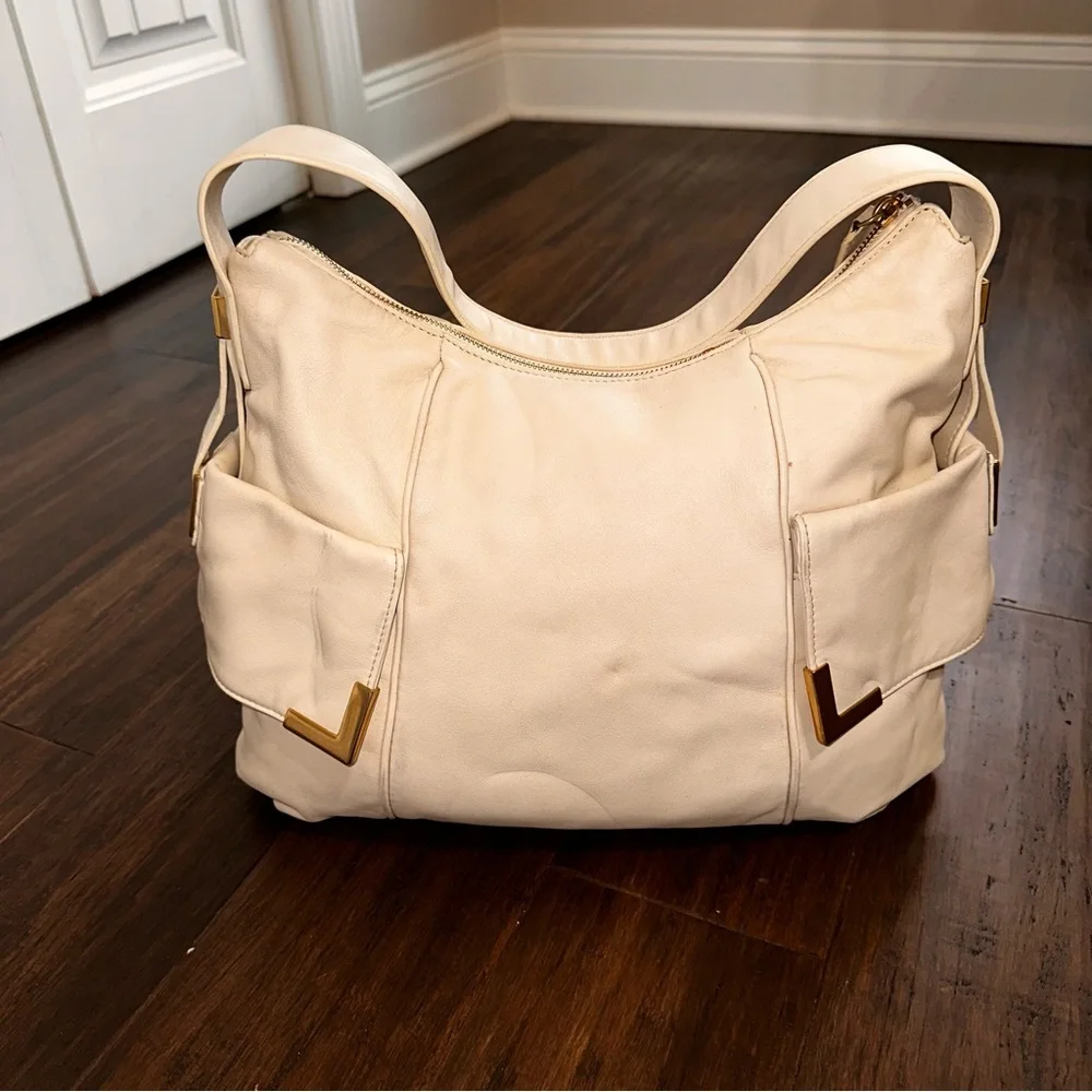 MICHAEL Michael Kors Beverly Hobo Satchel Genuine Leather Shoulder Bag Vanilla